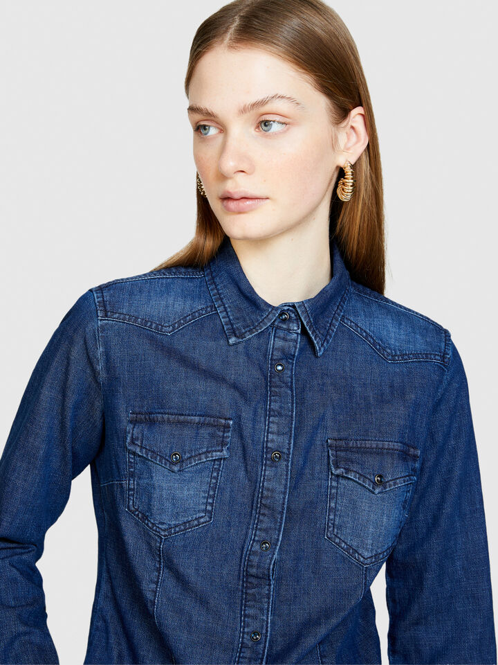 Chemise ajustée en jeans - chemises pour femme - Bleu Foncé | Sisley image number 5